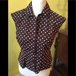 Cute INC Brown SS Top w/Pink Embroidered Dots 6P